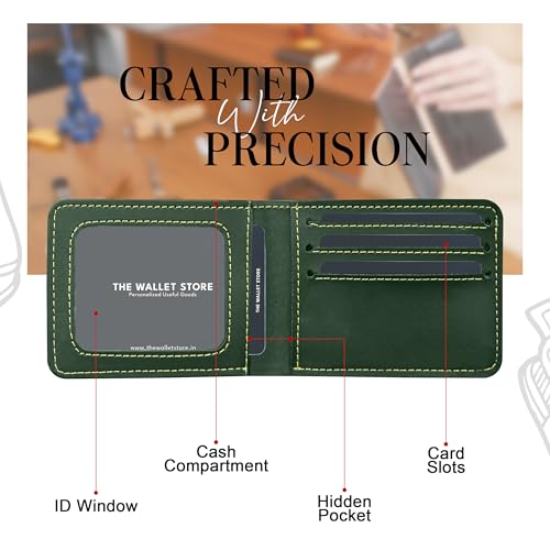 Image of The Wallet Store Personalised Leather Wallet for Men | Customised with Name and Charms | Best Gift for Husband, Boyfriend, Brother | for Anniversary, Birthday, Etc. (Green)