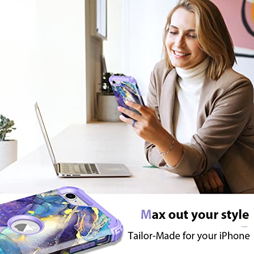 Rancase For Iphone Se 2022/2020 Case,Three Layer Heavy Duty Shockproof Protection Hard Plastic Bumper +Soft Silicone Rubber Protective Case For Apple Iphone Se 2022/2020 4.7 Inch,Purple #TOP6