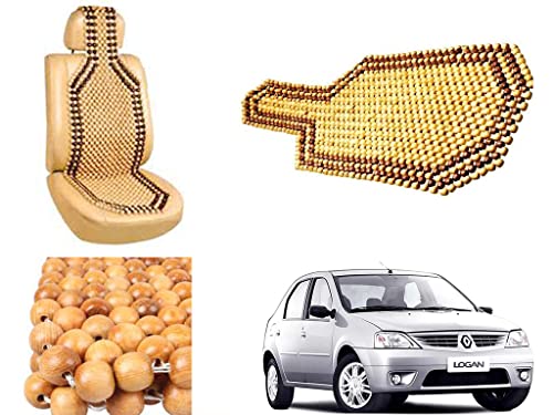 Image of Car Bead Seat Wooden Beads Cushion Cover Pad for Mahindra Logan, Acupressure Sitting Seat Cover | Cream Color - Pack of 1