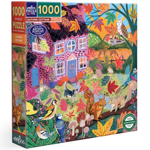 Image of eeBoo Autumn Cottage 1000 Piece Square Jigsaw Puzzle, 23 inch x 23 inch