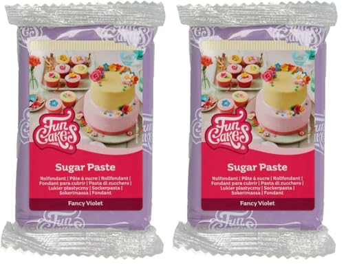 FunCakes Pasta di Zucchero Fancy Violet: facile da usare, liscia, flessibile, morbida e pieghevole, perfetta per decorare torte, halal, kosher e senza glutine. 250 gr (Confezione da 2)
