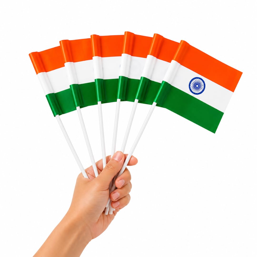 elleva indian national flag for school kids | indian tiranga trilcolor flags with stick for independence day, republic day, 15 august celebration | mini indian flag for school classroom decoration items (pack of 1) (6)