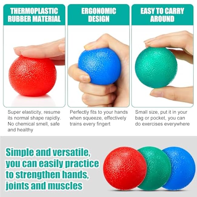 3 Pcs Twist Hand Exerciser Bars With 3 Hand Exercise Balls Fitness Resistance Bars for Physical Therapy Flexible Elbow Stress Balls Relieve Tendonitis Pain and Improve Grip Strength