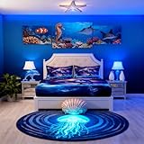 Manfei Dolphin Fitted Sheet Queen Starry Sky Sea Water Bedding Set 3pcs for Kids Teens Room Decor,Planet Galaxy Bed Cover Sea Blue Microfiber Soft Bed Sheet Set with 2 Pillowcases
