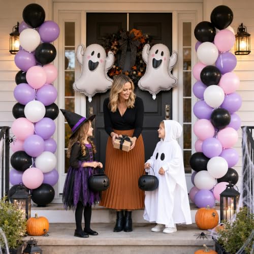 Image of Halloween Balloons Pastel Pink Black Purple Cute Ghost Balloons Party Decor
