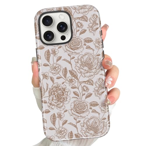 pmxlfo Designed for iPhone 16 Pro Max Case Ceramic Rose Pattern -Beige