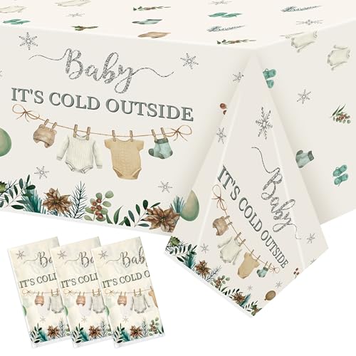 Image of Plastic Disposable Table Cover - 3 Pcs Winter Sweater Balloon Disposable Plastic Rectangle Table Cloth Baby Shower Birthday School Party Favors Classroom Decoration Supplies Games Activities