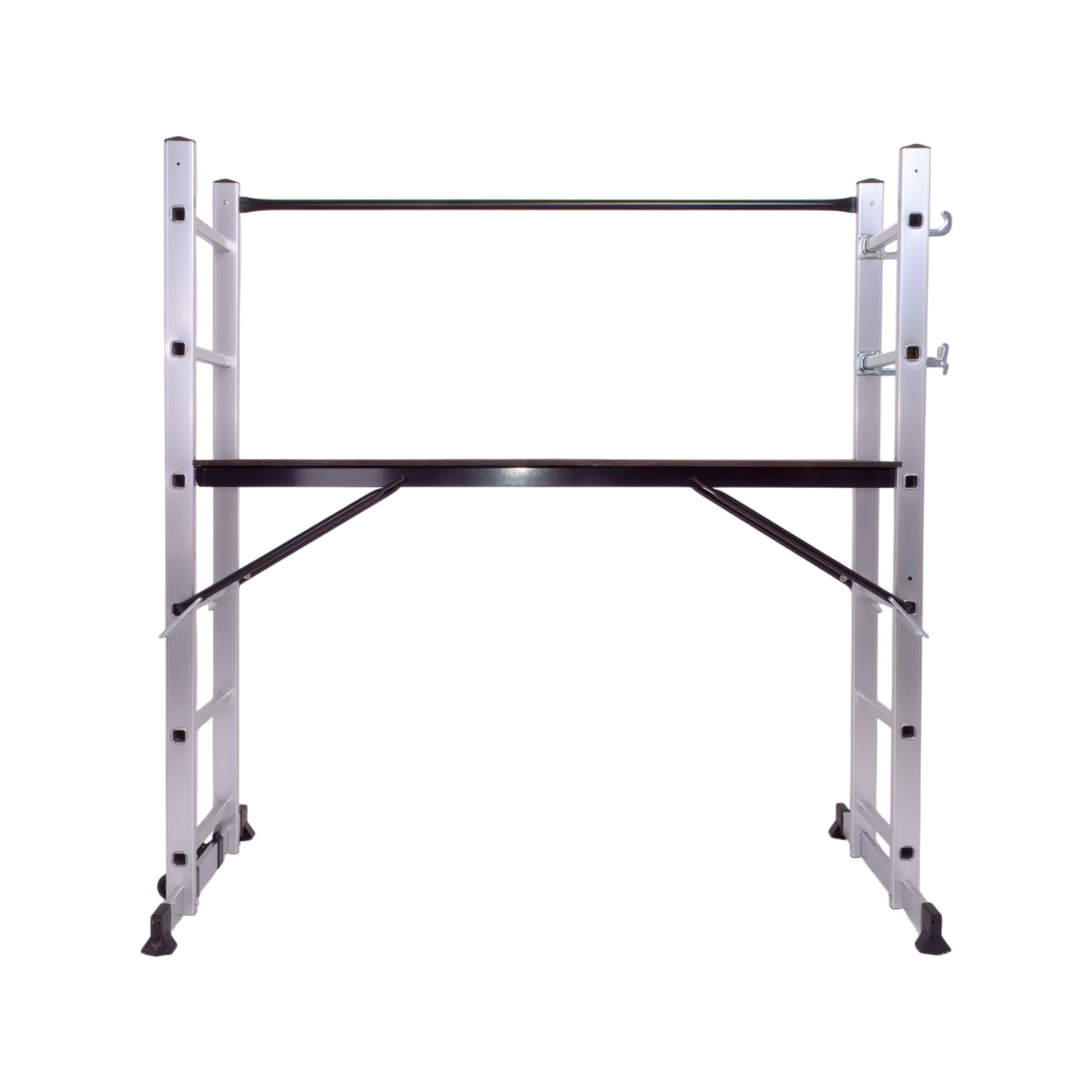 BOUDECH® RIG 100 – Impalcatura Multifunzione Trabattello 3 in 1 H165,5 cm Scala Ponteggio da Lavoro con Ruote in Alluminio Portata max 150 Kg