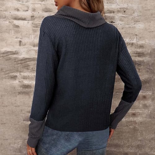 Women's Turtleneck Sweaters Long Sleeve Waffle Knit Pullover Tops Color Block Shirts Blouses Fall Clothes Outfits4