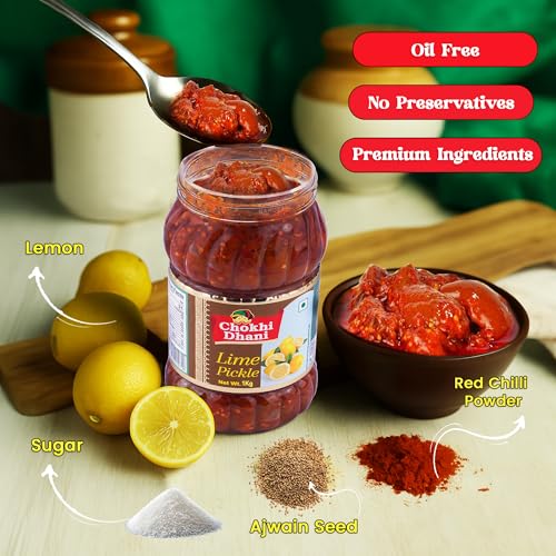 Image of Chokhi Dhani Lime Pickle 1kg | Traditional Nimbu Achar | Spicy Tangy Lemon Pickle | Homemade Style Indian Achar | Oil Free | No Onion No Garlic | Khatta Chatpata Taste