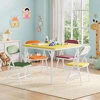 GarveeHome 5-Piece Kids Folding Table and Chairs Set, Toddlers Children's Activity Table and Chairs Set for Dining Room, Daycare, Classrooms