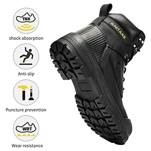 Anitake Steel Toe Work Boots For Men,6 Inch, 100% Nubuck Leather, Electrical Insulation, Non-Slip, Impact Resistance, Breathable & Comfortable Safety Bootsanitake Steel Toe Work Boots For Men,6 Inch, Full Grain Leather, Electrical Insulation, Non-Slip, Impact Resistance, Breathable & Comfortable Safety Boots(Black,11) #TOP2