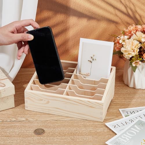 BENECREAT 12-Grid Wooden Cell Phone Holder, Multifunctional Mobile Phone Organiser - Image 3