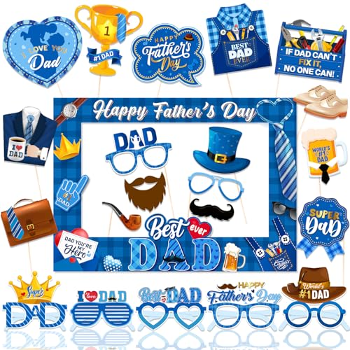 Happy Father Day Photo Booth Props - Father Day Party Decoration Best Dad Ever Theme Photo Booth Props Frame for Father Birthday,I Love Dad Party Supplies