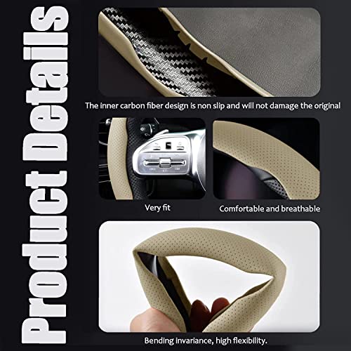 Image of AutoBizarre Car Anti Skid Non Slip Beige Leather Steering Wheel Grip Covers Decoration Universal for All Cars - Set of 2 pcs