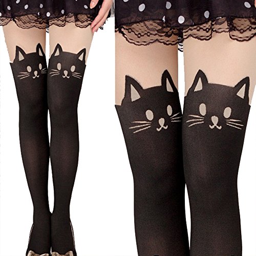 Cute Pantyhose Stockings ,Medium Size Cartoon Animal Cat Printing Legging Cosplay Fake Tattoo Socks For Girls (Cute Cat - 01) #TOP1
