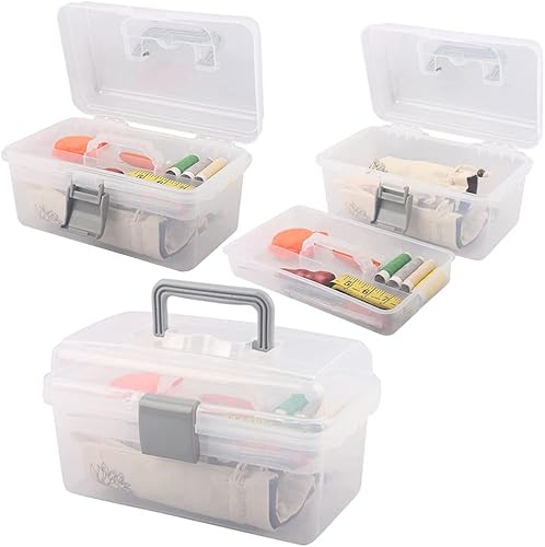 Miniatura 3 de Utoolmart - Caja organizadora, de plástico ABS, con divisores multiusos, transportable, con mango, para almacenamiento, bandeja extraíble, 1 pieza