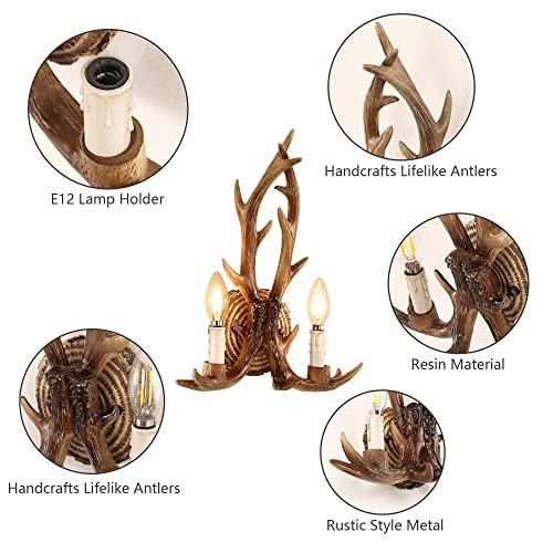 Image of Antler Wall Sconce, 1-Light Vintage Faux Deer Horn Wall Lamp, Retro Brown Hardwired Flush Mount Indoor Light Fixture for Bedroom, Hallway, Living Room, and Fireplace (Bulb Not Included)