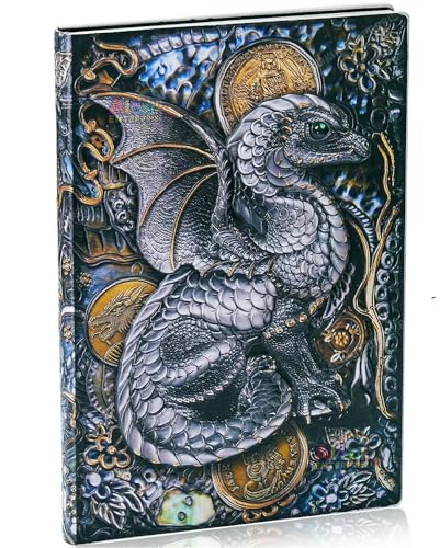 Image of Alokik 3D Vintage Dragon DND Journal Writing Notebook,3D Dragon Embossed Leather Notebook Travel Journal With 200 Pages A5 Journal Diary Writing Valentines Anniversary Birthday Gifts for Men Women