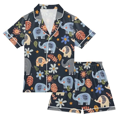 Funny Elephants Pajamas Set Summer Button Down Sleepwear Pjs Sets Comfy Loungewear