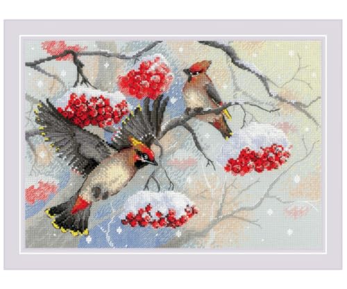 Image of RIOLIS - Winter Whispers 2207, Animals Cross Stitch Kits 11 inchx8, Cross Stitch Kits for Beginners & Advanced, Crossstitching Kit Adult, Embroidery Counted Stitching Kit
