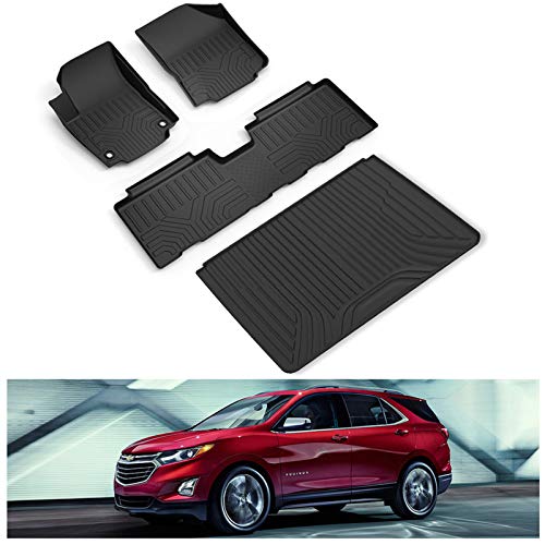 KIWI MASTER Floor Mats & Cargo Liners Set Compatible for 2018-2023 Chevy Equinox Accessories All Weather Mat Front & Rear 2 Row Seat TPE Slush Liner Black