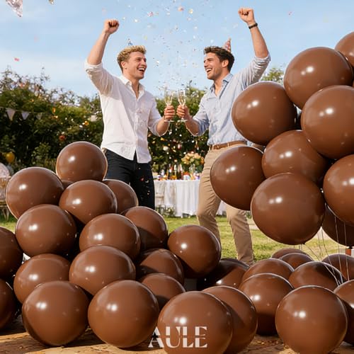 Image of AULE 50Pcs Latex 12 Inch Coffee Brown Balloons | Helium Party Balloons Happy Birthday Graduation Teddy Bear Woodland Theme Decoration