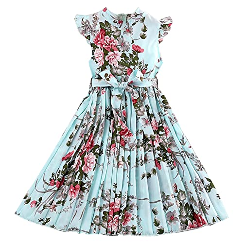 Kids Girl's Casual Dress Summer Scoop Neck Flower Print Sleeveless Flowy Sundress Pleated Dress Easter Dress