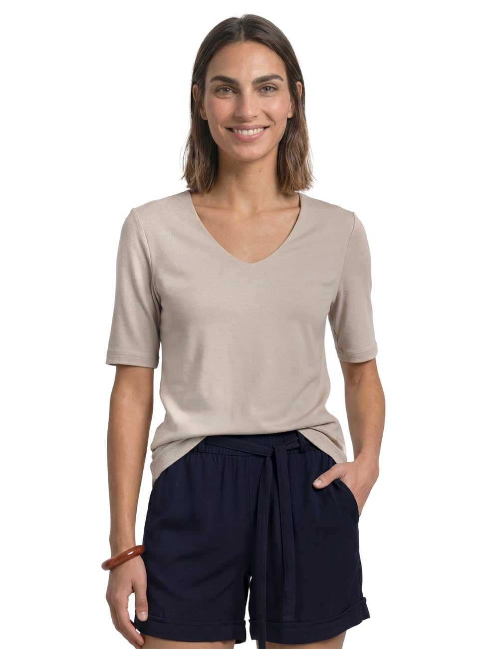 Street One Basic T-Shirt with Opaque Front Clay Sand 38