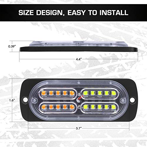 Linkitom 4Pcs Ultra Slim Sync Feature 24-Led Car Truck Surface Mount Emergency Hazard Warning Strobe Light (Amber&White) #TOP6