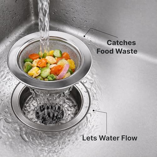 Image of DALUCI Stainless Steel Sink Strainer | Kitchen Sink Drain Filter & Waste Coupling Jali | Rust Proof Heavy Duty Sink Strainer Steel with Wide Rim (11 CM) (1)