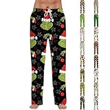 Men's Funny Christmas Pajamas - Black Elastic Waist Loose Fit Wide Leg Pants With Pockets