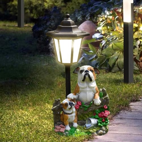 OKESYO Figuras Solares de Perros para Jardín, Estatuas de Exterior Con Linterna Solar, Resistente a la Intemperie, Decoración para Día de la Madre, Regalo