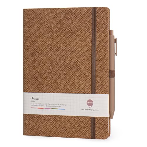 Image of COMMA Abaca - A5 Size - Checks Hard Bound Notebook with Pen & Elastic Band Closure - 192 Pages - 80gsm Natural Shade Paper - Textured Cover Material - (Walnut)
