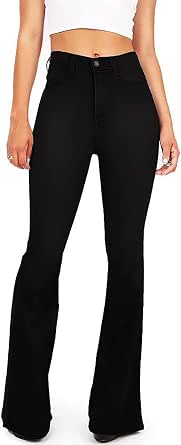 Women's Denim Flared Pants - High Rise Slimming Wide Leg Stretch Jeans (Blue, Medium) - View #4