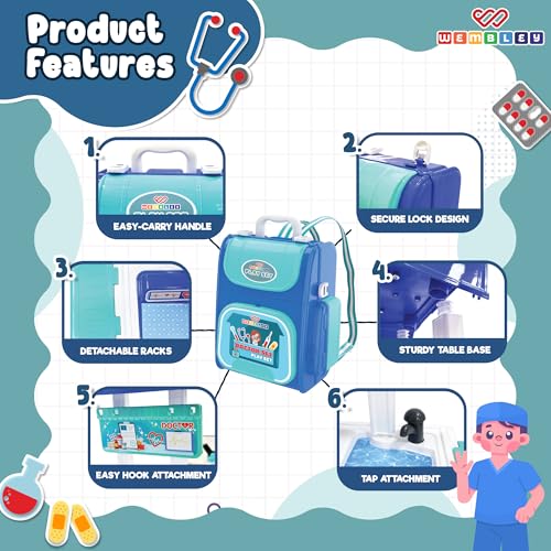 Image of Wembley Doctor Set for Kids 3+ Years | 2-in-1 Pretend Play Medical Kit with Stethoscope & 26 Pieces | Portable Doctor Playset for Boys & Girls | Role Play Toy | Birthday Gift for Kids