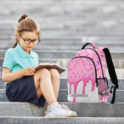 Image of Pink White Ice Cream Cute Backpacks with Chest Strap,Lightweight Bookbags 17 Inch, Soccer World Cup Casual Daypack Bags
