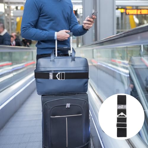 Image of 2-in-1 Travel Belt for Luggage, Add a Bag Luggage Straps Suitcase Travel Belt Over Handle for Carry On Bag, Adjustable Elastic Luggage Belt Bag Bungee Travel Accessories, Black, 30 to 52 inch