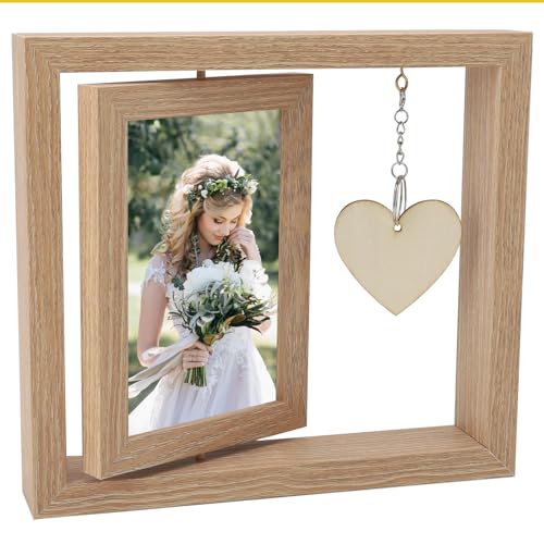 KQDRAVINE Cadre photo 10 x 15 cm Cadeau pour maman, Cadre photo rotatif en bois avec pendentif en forme de cœur, Cadre photo personnalisé recto-verso...
