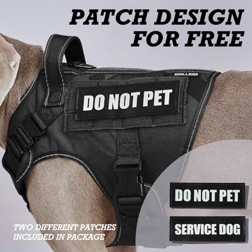 Image of Tactical Dog Harness for Large, No Pull Adjustable Reflective MOLLE Service Dog Harness with Do Not Pet Patches, Military K9 German Shepherd Dog Vest for Training Walking Hunting Black