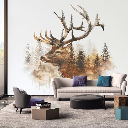 Générique Papier Peint Panoramique 300 x 210 cm, Papier Peint Cerf Animaux Forêt Image Photo Murale Wallpaper Pour Chambre, Salon, Mur TV Artistique,...