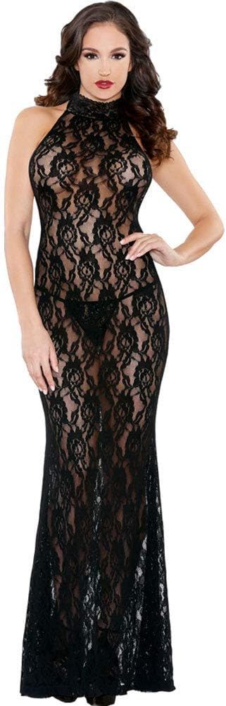 Fantasy Plus Size Coco High Neck Gown, Plus Size Black Lace Gown