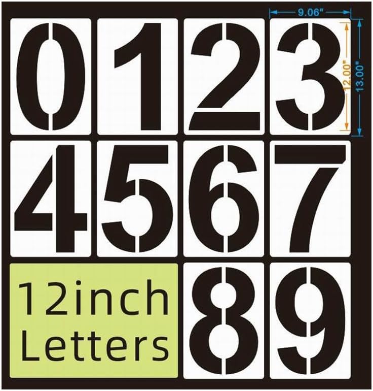 10Pcs (12”) Large Number Stencils Number Template Reusable Curb Parking Number Stencils Address Number Stencils Curb Painting Stencils for Painting DIY Art Projects Decoration (K365-10)