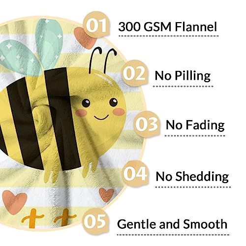 Personalized Bee Blanket Gifts, 30"x40" Cute Throw for Women Girls, Soft Cozy Warm Flannel Blanket for Sofa Bed