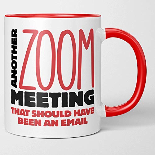 Funny Zoom Meeting Coffee Mug - I Survived Another Meeting That Should Have Been an Email. Fun Red Tea Cup Valentines Gift Mug For Boss, Employees, Coworkers, Supervisor. Teams Meeting. Home Office.