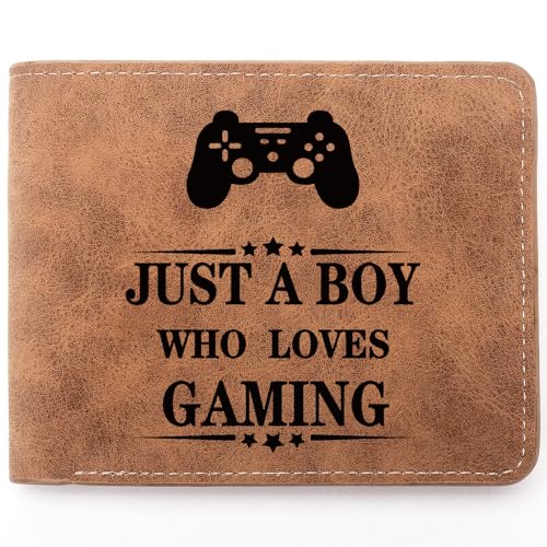 Gaming Gamer Gifts,Leather Wallet for Men,Engraved Personalized Leather Wallet,Theme Wallet for Gamer Boys Young Men Birthday Graduation Gifts (Gaming)