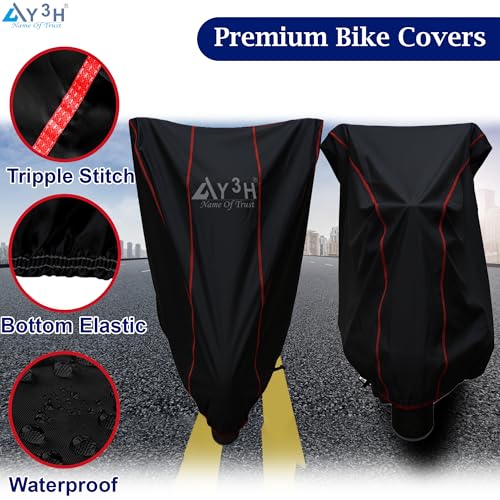 Image of Bike Body Cover TVS Apache Full Body Cover with Waterproof, Dust Proof, UV Rays Protective, Tripple Stitching & Lightweight Two Wheeler Covers - Black with Waterproof Red Piping