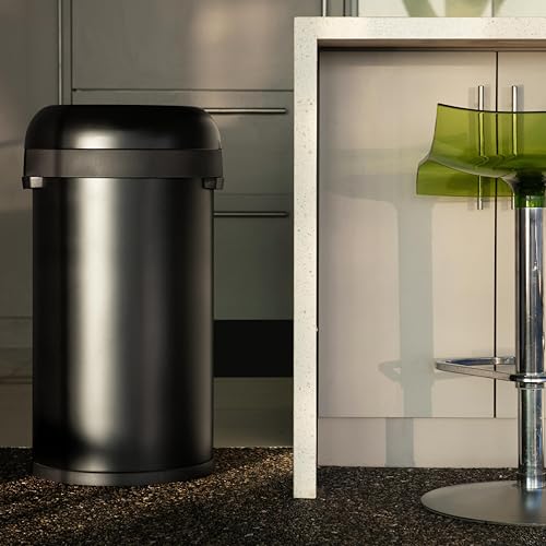 Image of simplehuman Bullet Open Can, 60L / 16 Gallon Commercial Trash Can for Restaurants, Cafes, High-Traffic Spaces, Heavy Gauge Steel, Wide Open Top, ADA-Compliant, Matte Black Steel