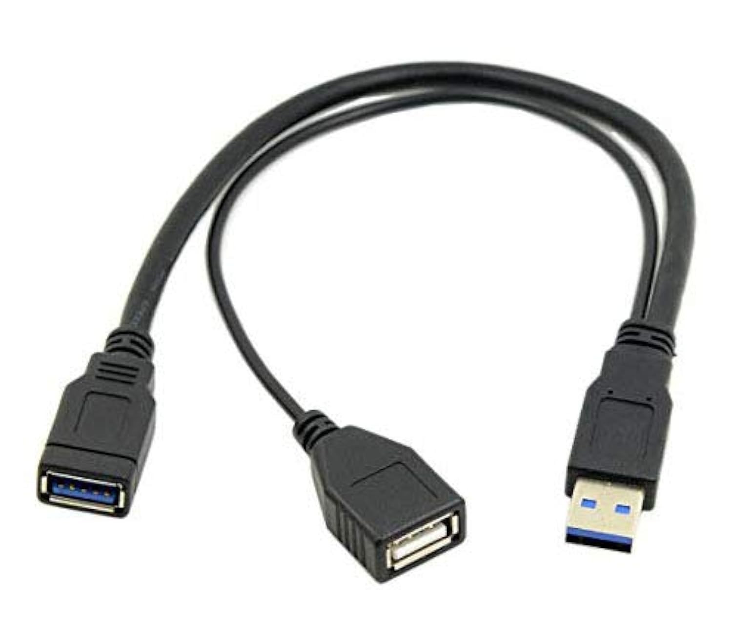 Haokiang USB 3.0 Y Splitter Cable, 1Feet Type A Male to Dual USB Female 1 to 2 Y Splitter Sync Data Charger Cable Cord (One Side Only for Charging)