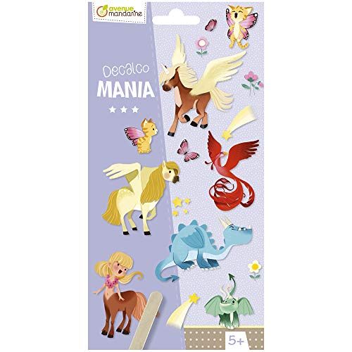 Avenue Mandarine CC045C - Un sachet Decalco Mania comprenant 2 feuilles de décalcomanies, Animaux fantastiques